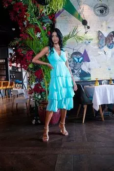 Мятное многослойное шифоновое платье-миди Skirt and Stiletto, зеленый