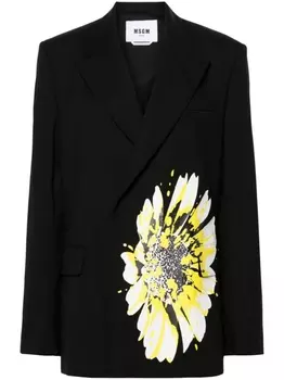 MSGM двубортный блейзер с цветочным принтом, черный