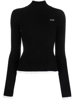 MSGM джемпер с оборками и логотипом, черный