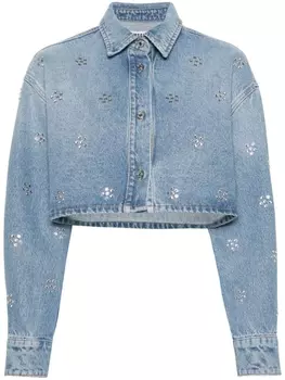 MSGM джинсовая рубашка со стразами, синий