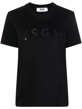 MSGM футболка с логотипом и пайетками, черный