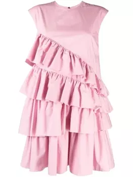 MSGM платье миди с круглым вырезом и оборками, розовый
