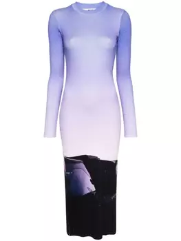 MSGM платье в рубчик с фотопринтом, синий