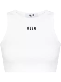 MSGM укороченный топ с вышитым логотипом, белый
