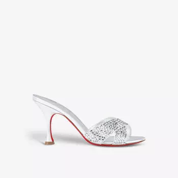 Мюли Mariza 85 на каблуке, украшенные кристаллами Christian Louboutin, серебряный