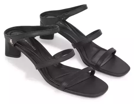 Мюли Tommy Hilfiger "TH STRAP LEATHER MID HEEL", вечерняя одежда, летняя обувь, тапочки узкой формы, черный