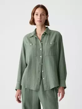Муслиновая рубашка оверсайз Gap, зеленый