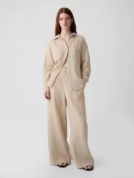 Муслиновые брюки с широкими штанинами Gap, бежевый
