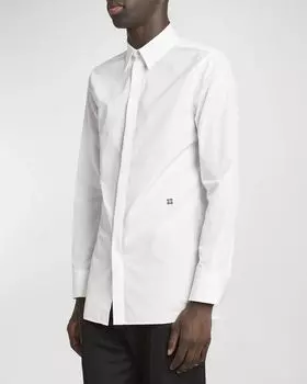 Мужская базовая классическая рубашка с вышивкой Mini 4G Givenchy, цвет White/Black