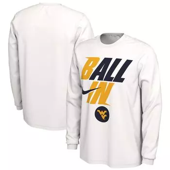 Мужская белая футболка с длинным рукавом West Virginia Mountaineers Ball In Bench Nike