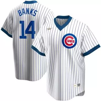 Мужская белая майка игрока Ernie Banks Chicago Cubs Home Cooperstown Collection Nike