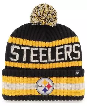 Мужская черная вязаная шапка Pittsburgh Steelers Bering с манжетами и помпоном '47 Brand, черный
