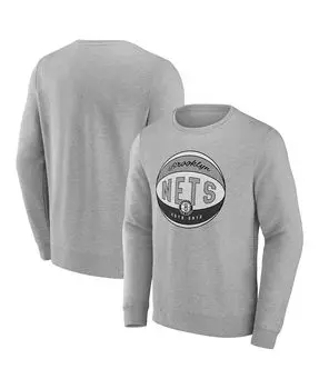 Мужская фирменная меланжевая серая толстовка brooklyn nets true classics vint pullover sweatshirt Fanatics, мульти