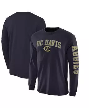 Мужская фирменная темно-синяя футболка с длинным рукавом uc davis aggies с эффектом потертости и аркой поверх логотипа 2-hit Fanatics, синий
