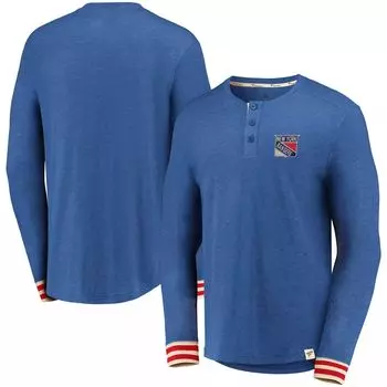 Мужская футболка Fanatics с принтом Heathered Blue New York Rangers True Classics Henley с длинными рукавами