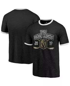 Мужская футболка majestic threads black vegas golden knights buzzer beater tri-blend ringer Fanatics, черный