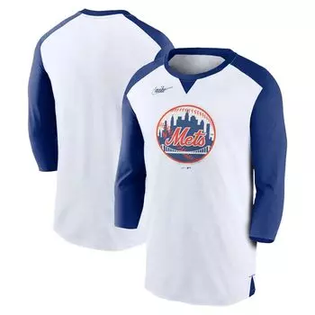 Мужская футболка Nike White/Royal New York Mets Rewind с рукавом 3/4