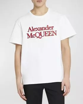 Мужская футболка с вышитым логотипом Alexander McQueen, цвет White