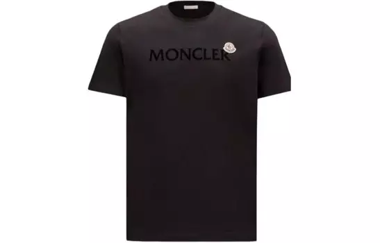 Мужская хлопковая футболка с логотипом Flocked, черная Moncler, черный