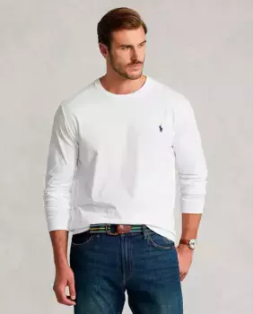 Мужская хлопковая футболка с вышивкой лошади больших размеров Polo Ralph Lauren, белый