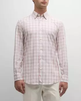 Мужская хлопковая спортивная рубашка в клетку ZEGNA, цвет Dark Brown Check