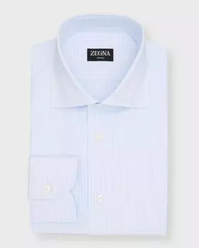 Мужская классическая рубашка из хлопка в микроклетку Trofeo ZEGNA, цвет Bright Blue Check