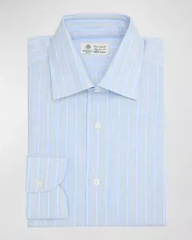 Мужская классическая рубашка из льна и хлопка в полоску Borrelli, цвет 1 Blue White Yellow
