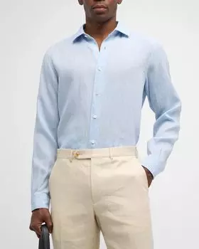 Мужская льняная спортивная рубашка ZEGNA, цвет Bright Blue Solid