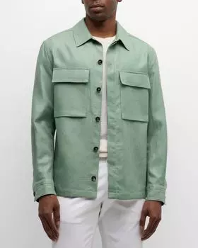 Мужская льняная верхняя рубашка Oasi ZEGNA, цвет Aqua Solid
