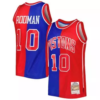 Мужская майка Mitchell & Ness Dennis Rodman сине-красная Detroit Pistons Hardwood Classics 1988-89 Split Swingman Джерси