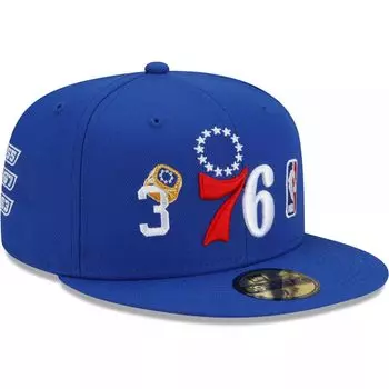 Мужская облегающая шляпа New Era Royal Philadelphia 76ers, трехкратный чемпион мира по счету колец 59FIFTY