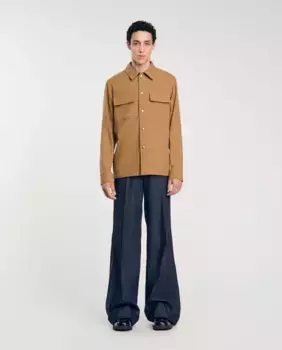 Мужская однотонная шерстяная рубашка Sandro, цвет Camel