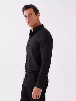 Мужская оксфордская рубашка Slim Fit с длинным рукавом LCWAIKIKI Formal, черный