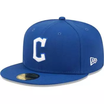 Мужская приталенная кепка New Era Royal Cleveland Guardians Logo белая 59FIFTY