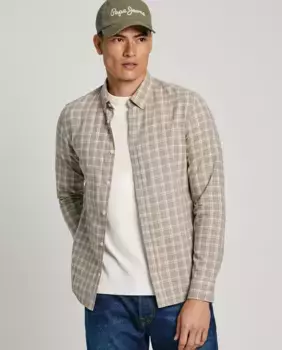 Мужская рубашка приталенного кроя с клетчатым принтом Pepe Jeans, светло-зеленый