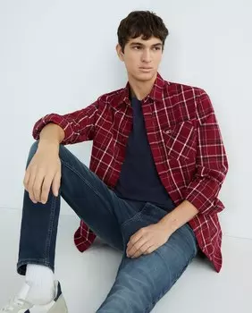 Мужская рубашка в клетку с карманом Tommy Jeans, гранатовый