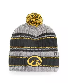 Мужская серая вязаная шапка Iowa Hawkeyes Rexford с манжетами и помпоном '47 Brand