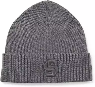 Мужская шапка Hugo Boss Edo Double B Logo, средне-серая, цвет medium grey