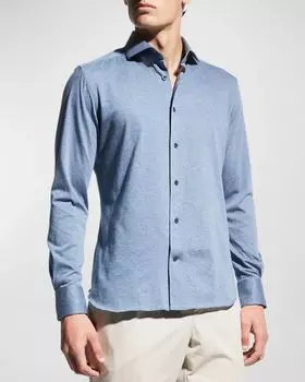 Мужская спортивная рубашка из ворсового джерси Corneliani, цвет Light Blue Solid