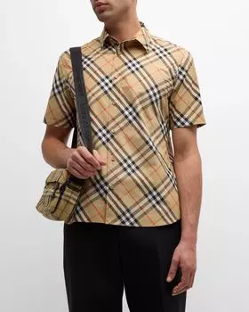 Мужская спортивная рубашка в клетку в винтажном стиле Burberry, цвет Sand Ip Check