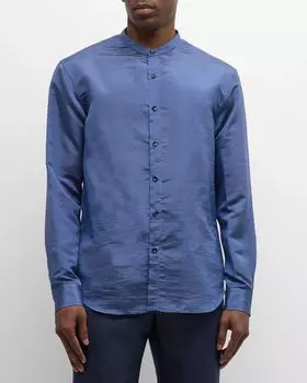 Мужская спортивная рубашка в полоску с воротником-стойкой Giorgio Armani, цвет Dark Blue