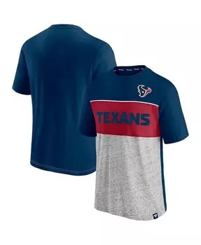 Мужская темно-синяя футболка heather grey houston texans с цветными блоками Fanatics, мульти