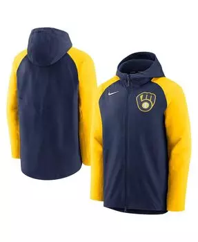 Мужская темно-синяя с золотом куртка milwaukee brewers authentic collection с капюшоном на молнии во всю длину Nike, мульти