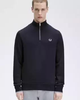 Мужская толстовка без капюшона на полумолнии Fred Perry, темно-синий
