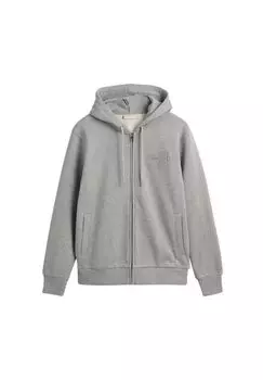 Мужская толстовка с капюшоном - REGULAR TONAL SHIELD FULL ZIP HOODIE, хлопок GANT, серый