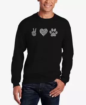 Мужская толстовка с круглым вырезом peace love dogs word art LA Pop Art, черный