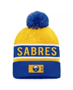 Мужская вязаная шапка Royal, золотого цвета Buffalo Sabers Authentic Pro Rink с манжетами и помпоном Fanatics, синий
