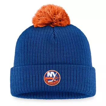Мужская вязаная шапка с манжетами и помпоном Fanatics Royal New York Islanders Team