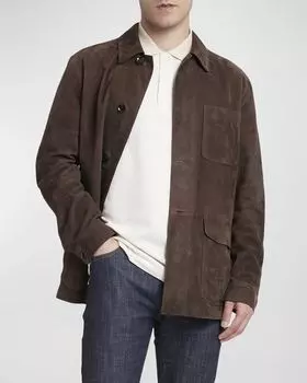 Мужская замшевая рабочая куртка Brioni, цвет Dark Brown