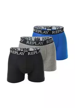 Мужские боксеры, 3 шт., хлопок, логотип, однотонные REPLAY, цвет Schwarz Grau Blau